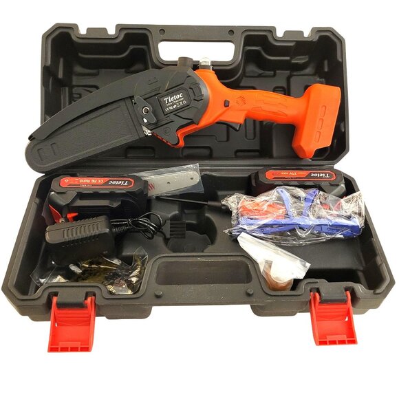 Tietoc Mini Cordless Chainsaw Case Accessories 6" Blade 2-Batteries Portable - Picture 2 of 9